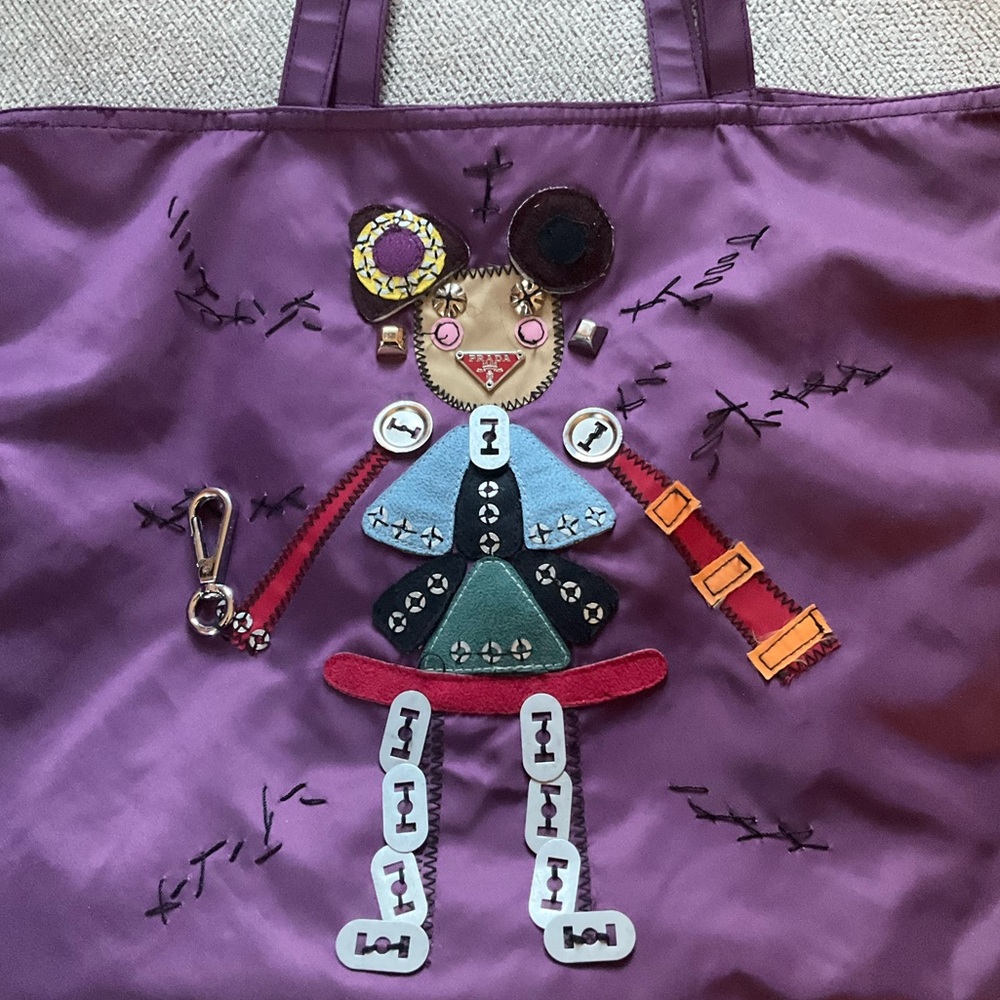 Prada Robot Tote Bag with Playful Patchwork Doll Design. Rare design!